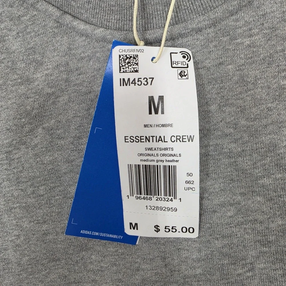 Adidas Essential Crewneck Sweatshirt Heathered Gray IM4537 Men's Size Medium